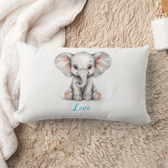Baby Elephant Nursery Lumbar Pillow with Custom Nm Lumbarkudde (Filt)