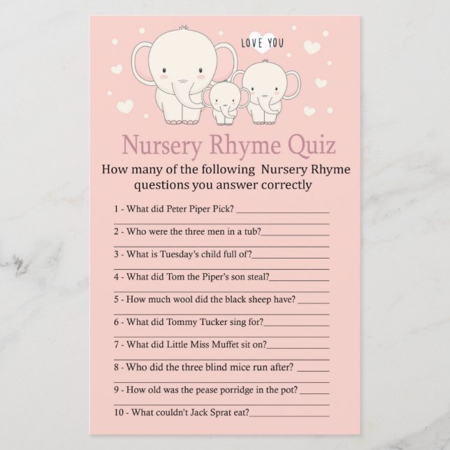 Baby Elephant Nursery Rhyme Quiz babyduschspel (Framsida)