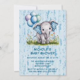 Baby Elephant och Wildblomme Boy Shower Inbjudningar