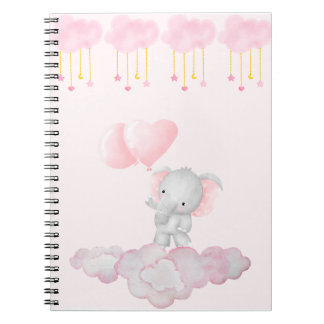 Baby Elephant on Pink Clouds – Soft Pastel Nursery Anteckningsbok