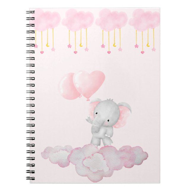 Baby Elephant on Pink Clouds – Soft Pastel Nursery Anteckningsbok (Framsidan)