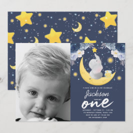 Baby Elephant på Måne första födelsemotofoto Inbjudningar