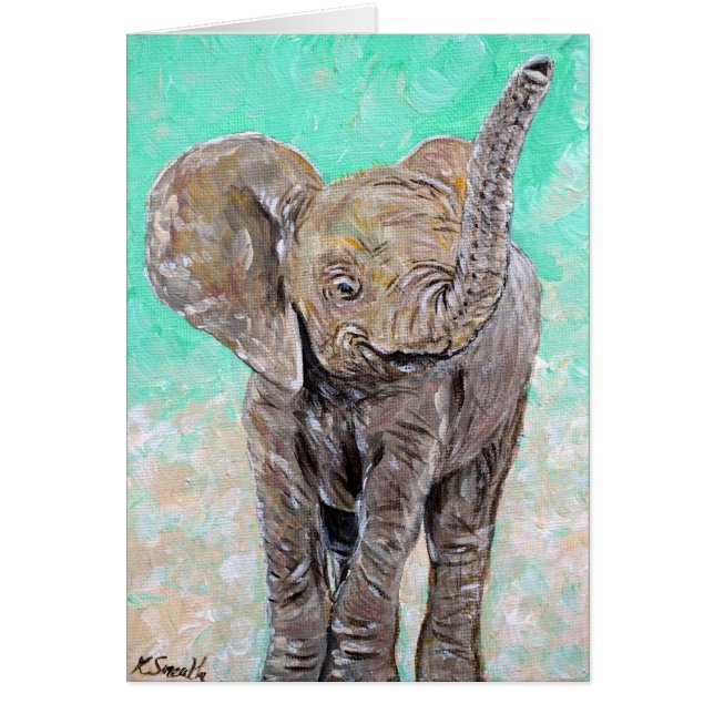 Baby Elephant Painting Hälsningskort (Framsidan)