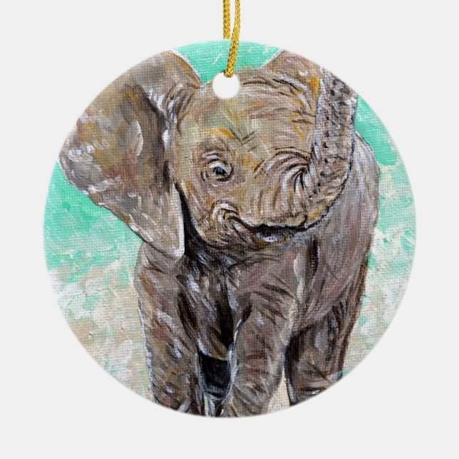 Baby Elephant Painting Julgransprydnad Keramik (Framsidan)