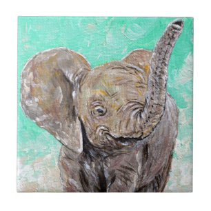 Baby Elephant Painting Kakelplatta