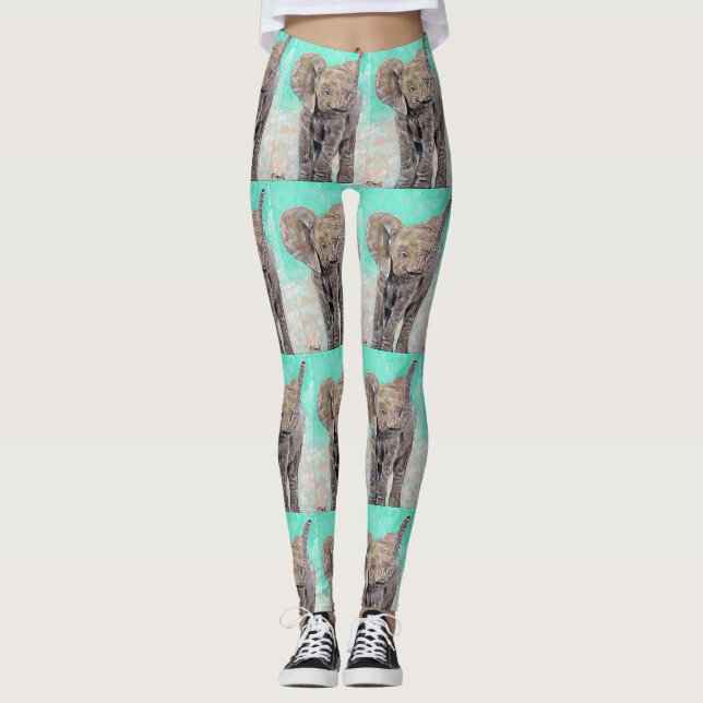 Baby Elephant Painting Leggings (Framsida)