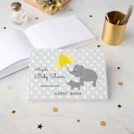 Baby Elephant Parbrella Gender Neutral Baby Shower Gästböcker