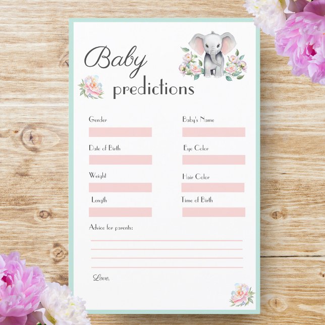 Baby Elephant Peonies & Balloons Baby Predictions (Baby Elephant, Peonies & Balloons: Predicting joy, love, and laughter ahead.)