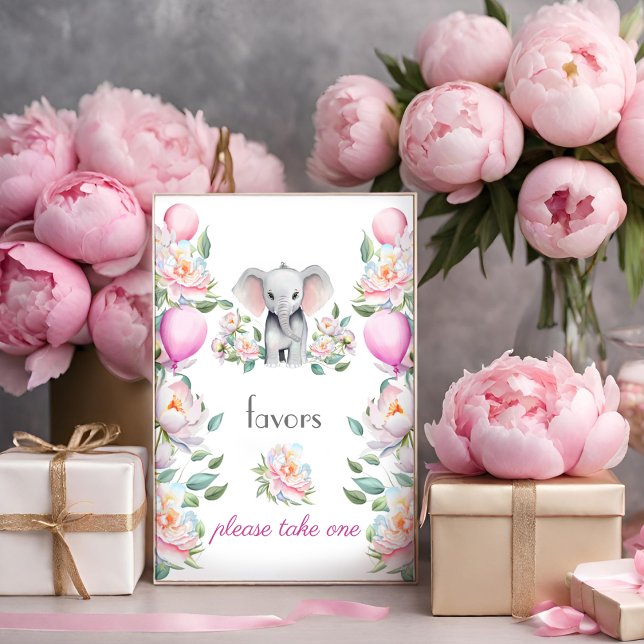 Baby Elephant Peonies, Balloons Favors Poster (Skapare uppladdad)