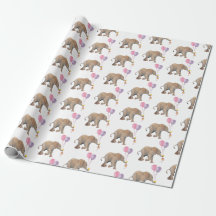 Baby Elephant pink & violet balloon Gift Wrapping
