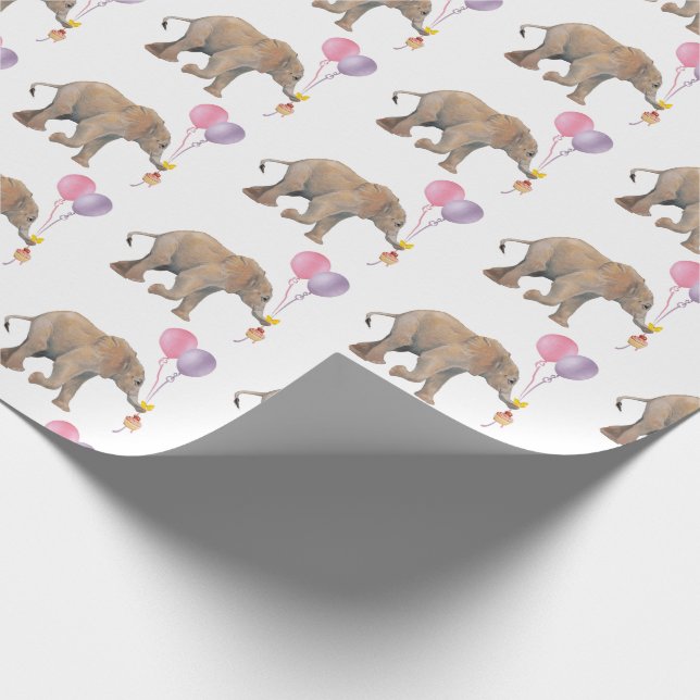 Baby Elephant pink & violet balloon Gift Wrapping Presentpapper (Hörn)