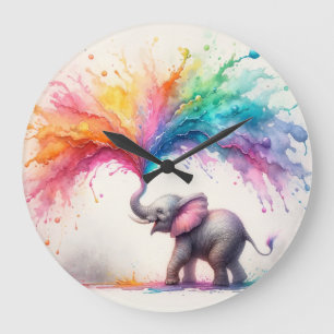 Baby Elephant Plays in Paint Stor Klocka