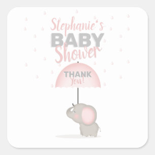 Baby Elephant Rosa Baby Shower Fyrkantigt Klistermärke
