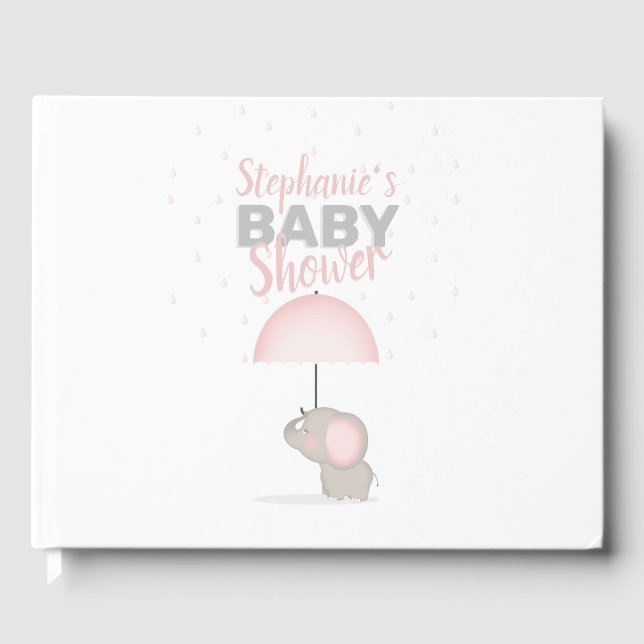 Baby Elephant Rosa Baby Shower Gästböcker (Framsida)
