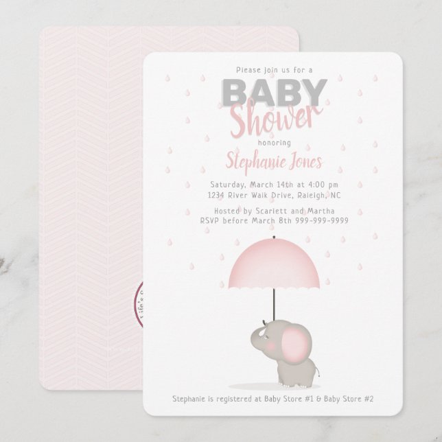 Baby Elephant Rosa Baby Shower Inbjudningar (Fram/baksida)