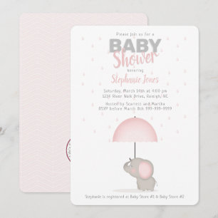 Baby Elephant Rosa Baby Shower Inbjudningar