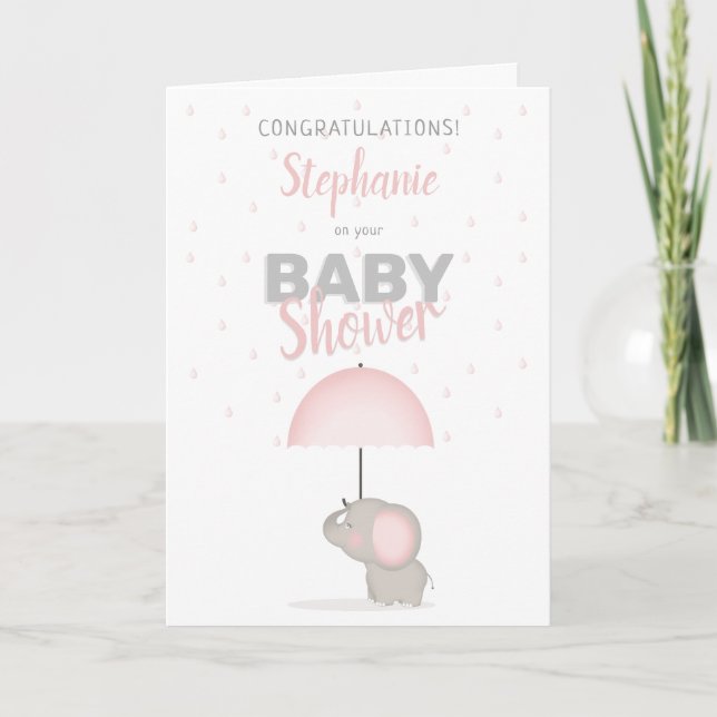 Baby Elephant Rosa Baby Shower Kort (Framsida)