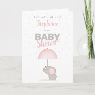 Baby Elephant Rosa Baby Shower Kort