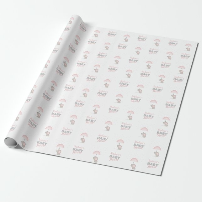 Baby Elephant Rosa Baby Shower Presentpapper (Utrullad)