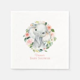Baby Elephant  Rosa Blommigt Baby Shower Pappersservett