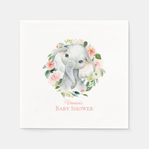 Baby Elephant Rosa Blommigt Baby Shower Pappersservett