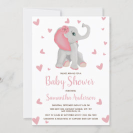 Baby Elephant Rosa Blommigt Baby Shower Photo Inbjudningar