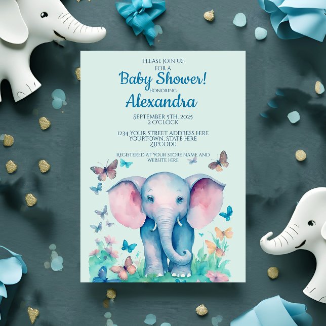 Baby Elephant Rosa Boys Baby Shower Inbjudningar (Skapare uppladdad)