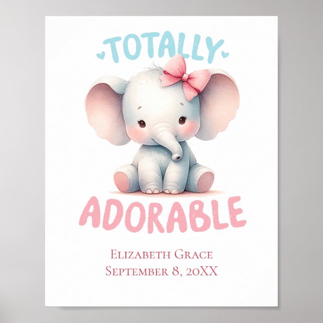 Baby Elephant Rosa Flicka Nursery Wall Art Poster (Framsidan)
