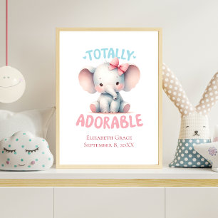 Baby Elephant Rosa Flicka Nursery Wall Art Poster