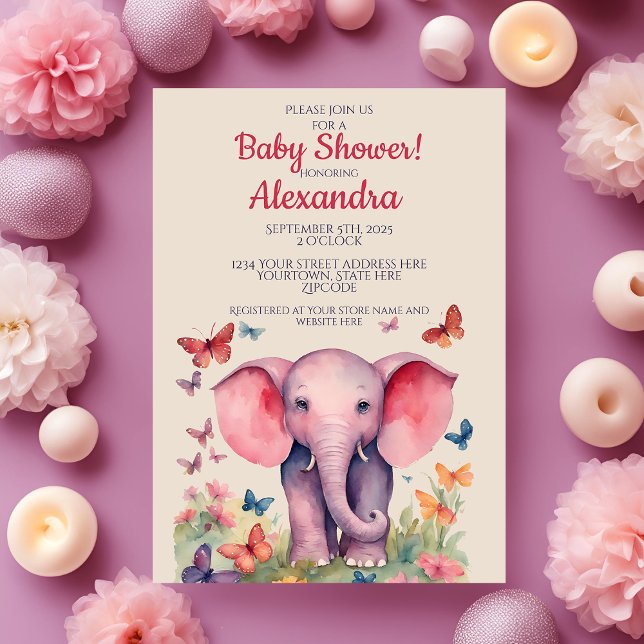 Baby Elephant Rosa Girls Baby Shower Inbjudningar (Skapare uppladdad)