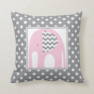 Baby Elephant | Rosa & Grått Chevron Polka dots Kudde