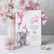 Baby Elephant Rosa och Grått Cute Girl Baby Shower