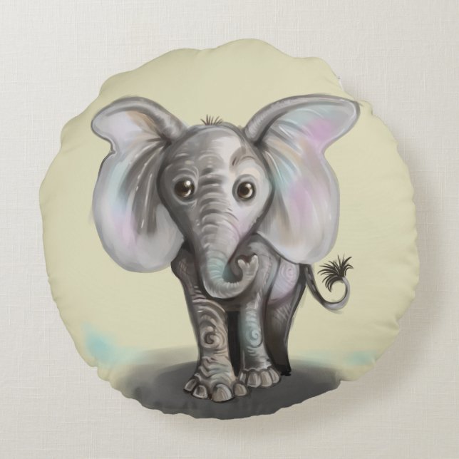 Baby Elephant Rund Kudde (Baksidan)