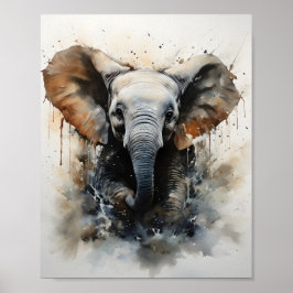 Baby Elephant Running vackra Vild Animal Poster