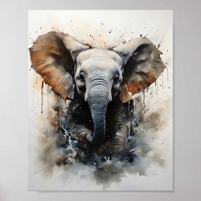 Baby Elephant Running vackra Vild Animal Poster (Framsidan)