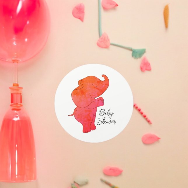 Baby Elephant Runt Klistermärke (Elephant Baby Shower party theme sticker,birthday party sticker,gift pack,envelope,return gift stick)