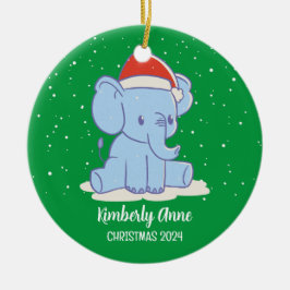 Baby Elephant Santa Snowy Winter Helgdag Julgransprydnad Keramik