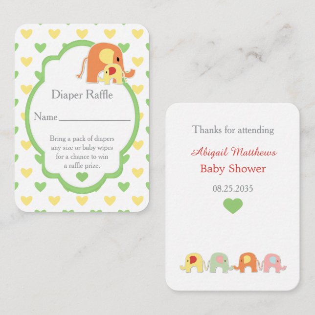  Baby Elephant Shower Diaper Raffle Tilläggskort (Fram/baksida)