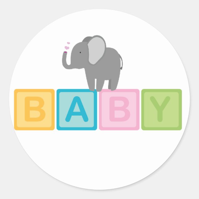 Baby Elephant Shower Runt Klistermärke (Framsida)