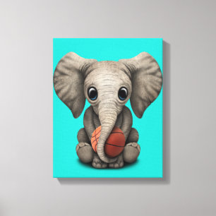 Baby Elephant spelar med basketboll Canvastryck