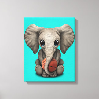 Baby Elephant spelar med basketboll Canvastryck