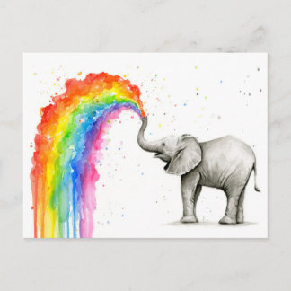 Baby Elephant Spraying Rainbow Card Stationery Vykort