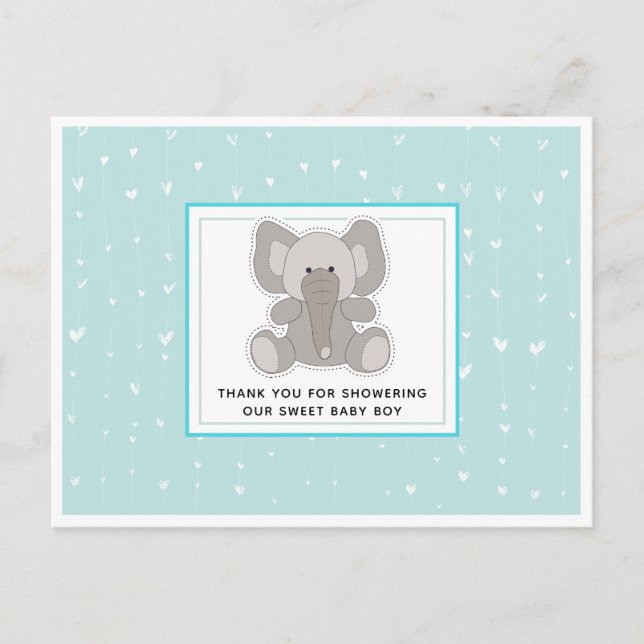 Baby Elephant String Hearts Baby Shower Tack Vykort (Framsida)