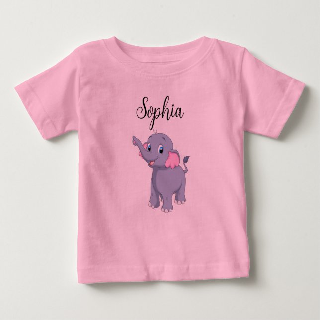Baby Elephant T-Shirt med Editable Namn (Framsida)