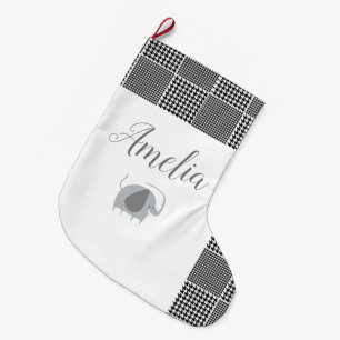 Baby Elephant Tecknad Black Play Personalize Stor Julstrumpa