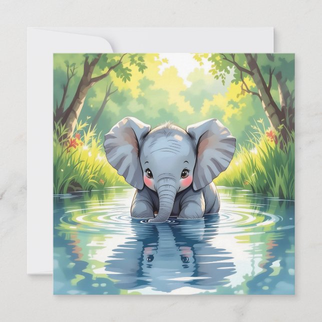 Baby Elephant Themed | First Birthday Party Inbjudningar (Framsida)
