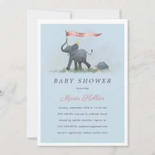 Baby elephant Tortoise Parad Baby Shower Inbjudningar