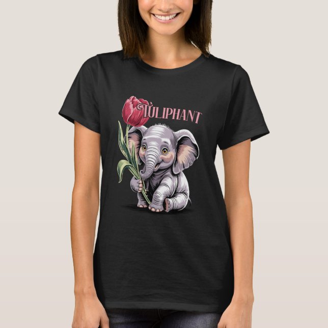 Baby Elephant Tulip Floral T Shirt (Framsida)