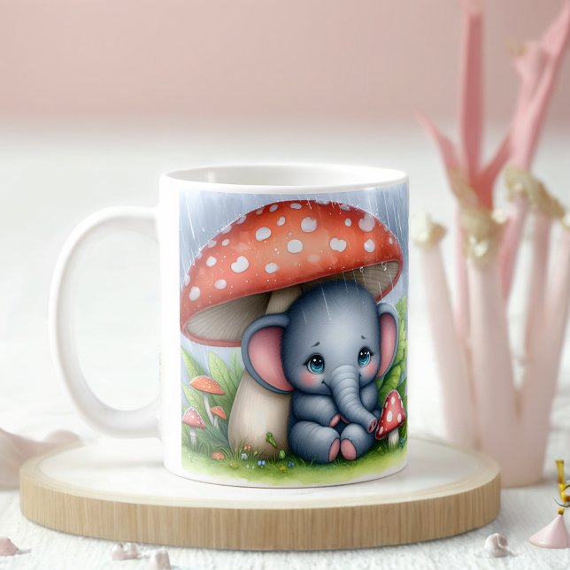 Baby Elephant under Mushroom Umbrella Kaffemugg (Skapare uppladdad)