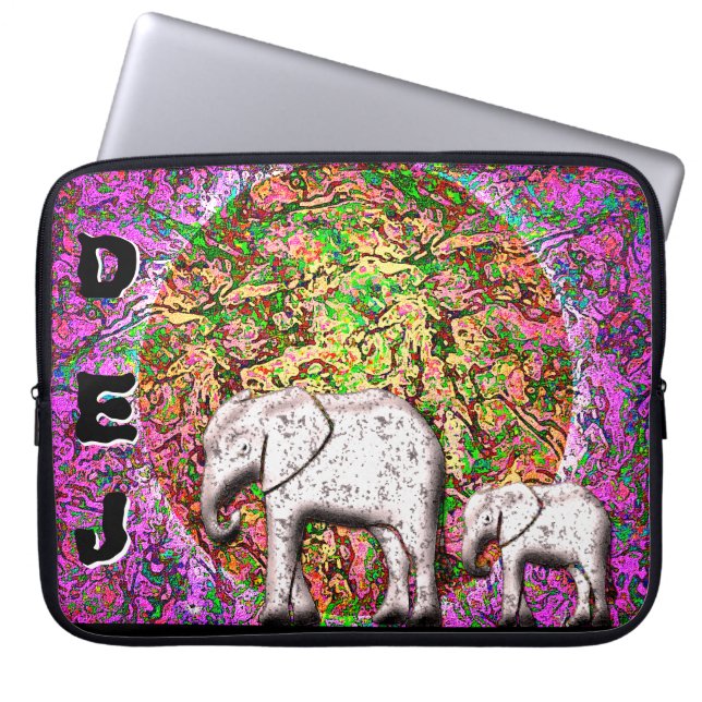 Baby Elephant Walk (monogrammed tillbehörsbag) Laptop Fodral (Framsidan)
